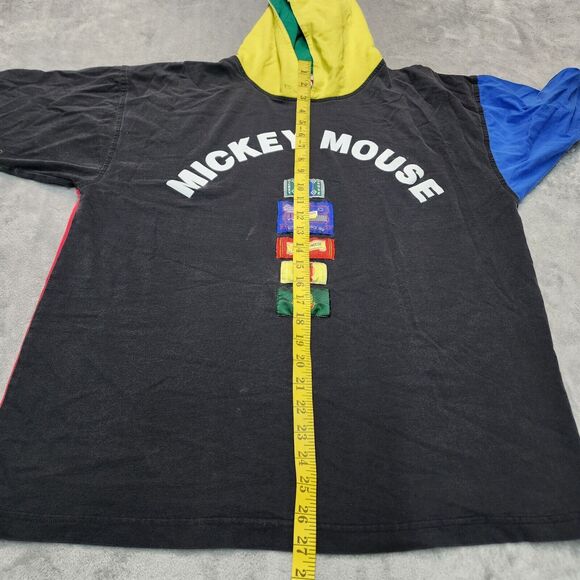 VTG Mickey Mouse Men's Multi Color Block Short Sleeve Hooded Shirt Size L / XL - Picture 11 of 15